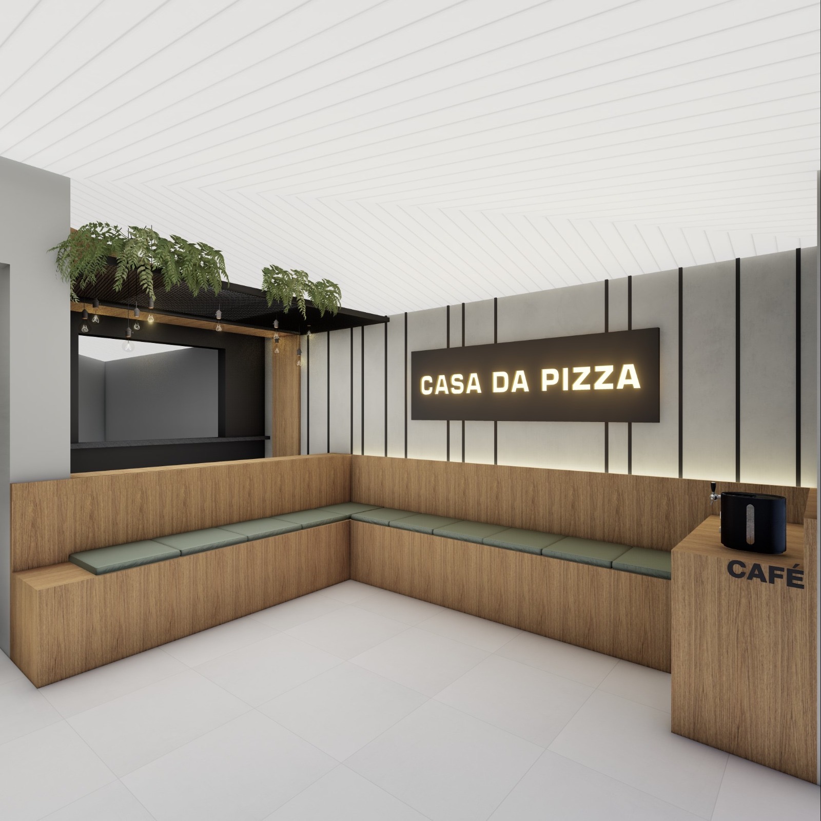 Interior moderno da Casa da Pizza